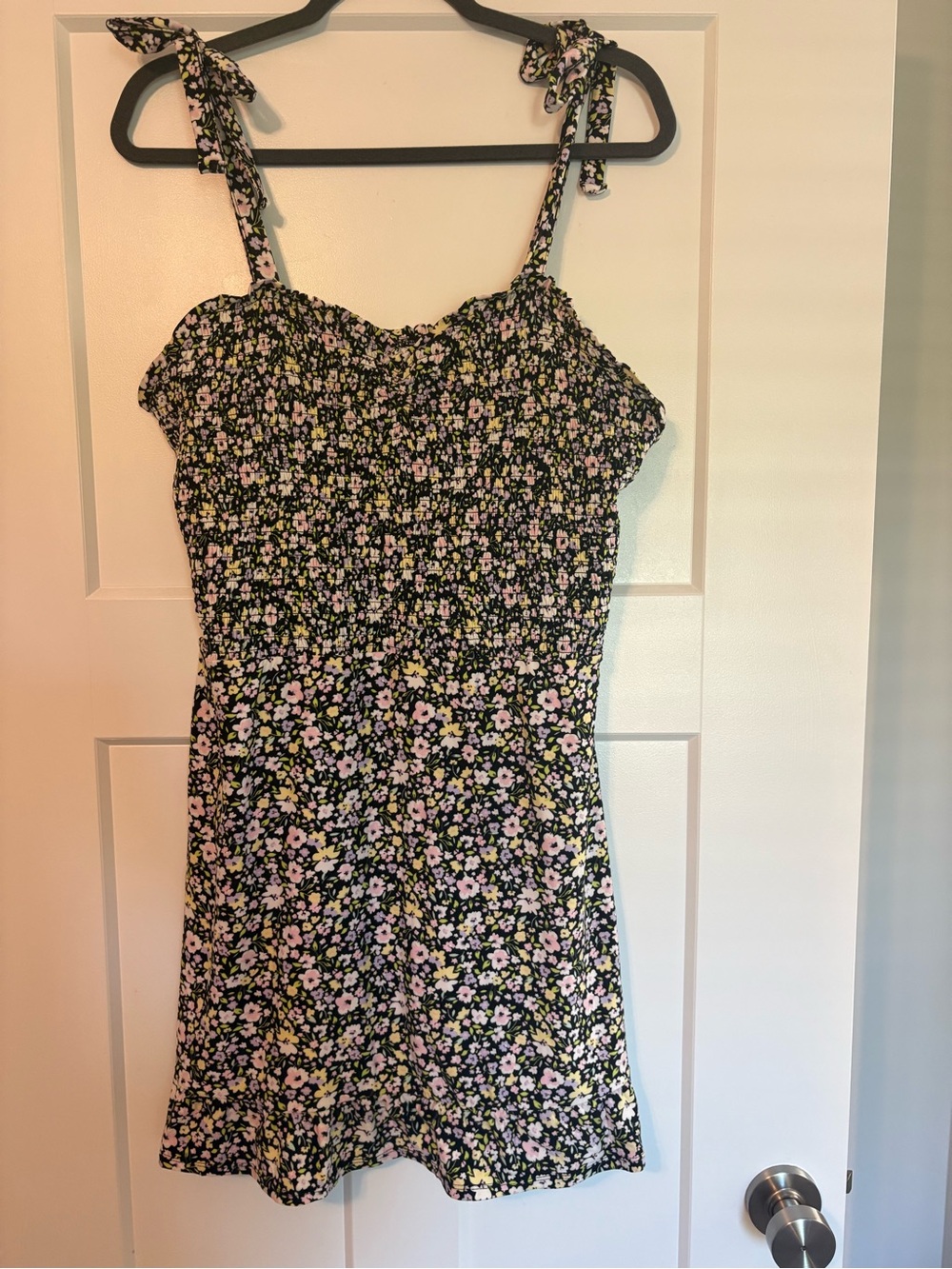 Floral Tie-Shoulder Sundress in Black and Lavender